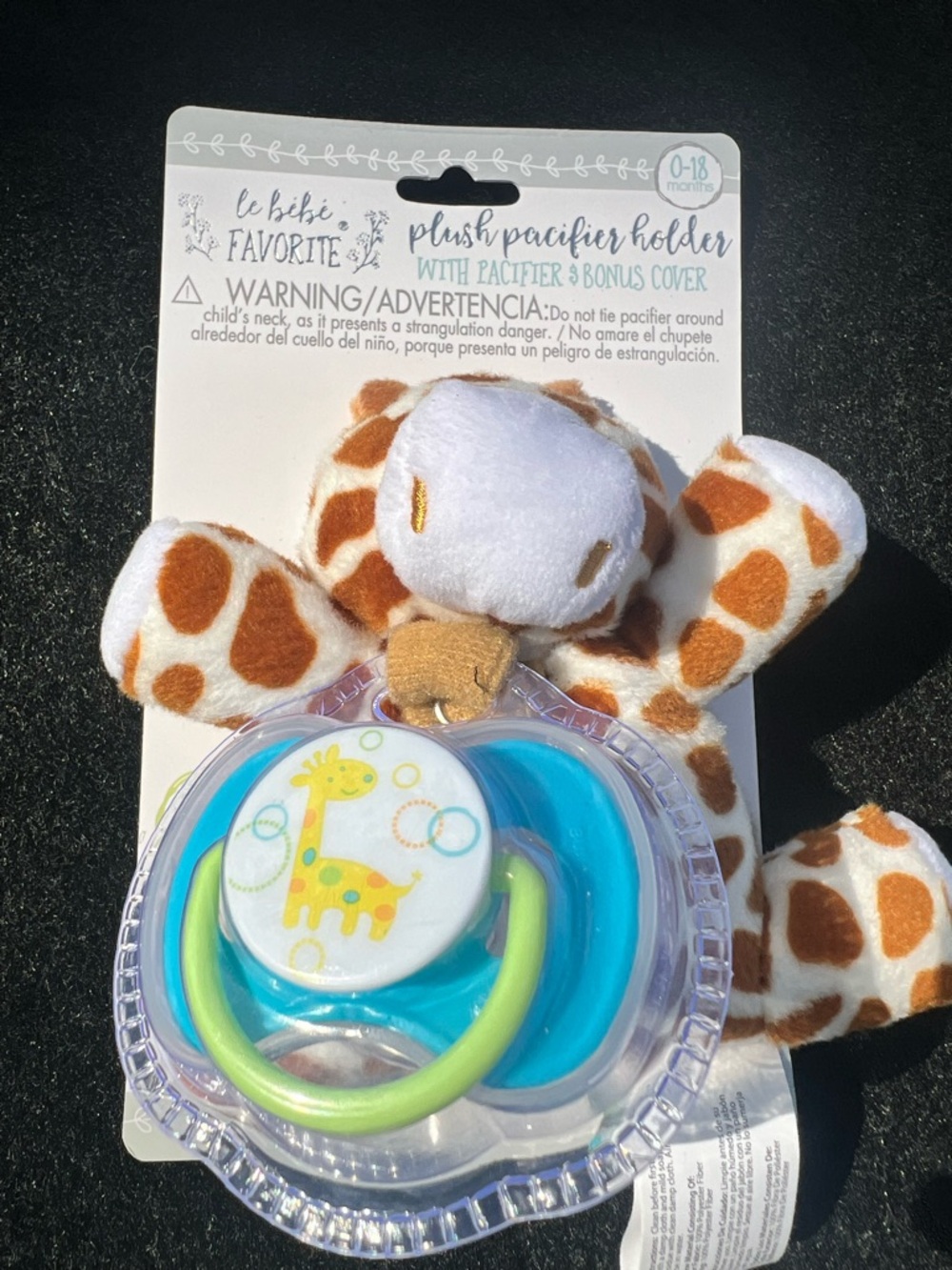 Le Bebe GIRAFFE Plush Pacifier + Holder Green & Blue Pacifier Binky Soother NEW